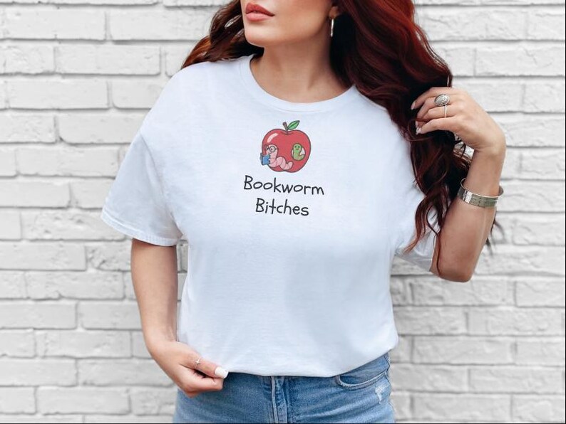 Funny Feminist Bookworm Shirt, Bookworm Bitches Reading Humor Digital Print PNG, Faux Embroidery Design, Booktok Reader Gift image 3