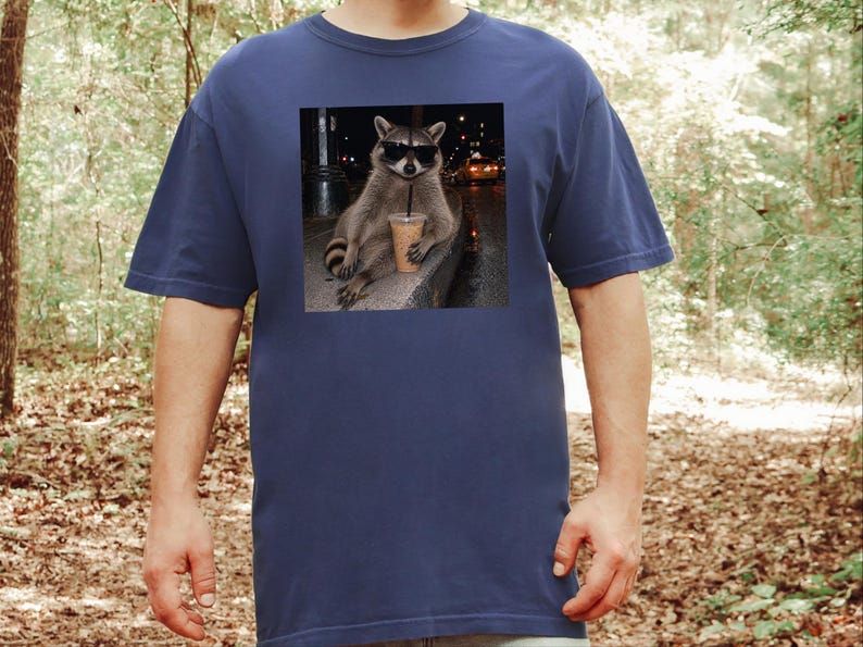 Raccoon Iced Coffee Shirt, Raccoon Lover Gift, Animal Meme Tee, Cool Trash Panda Gift image 5