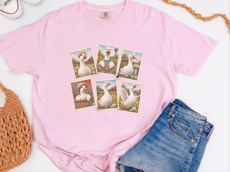 Vintage Goose Postage Stamp Shirt, Cottagecore Farm Animal Gift, Rustic Countryside Tee, Retro Duck Art Shirt image 6