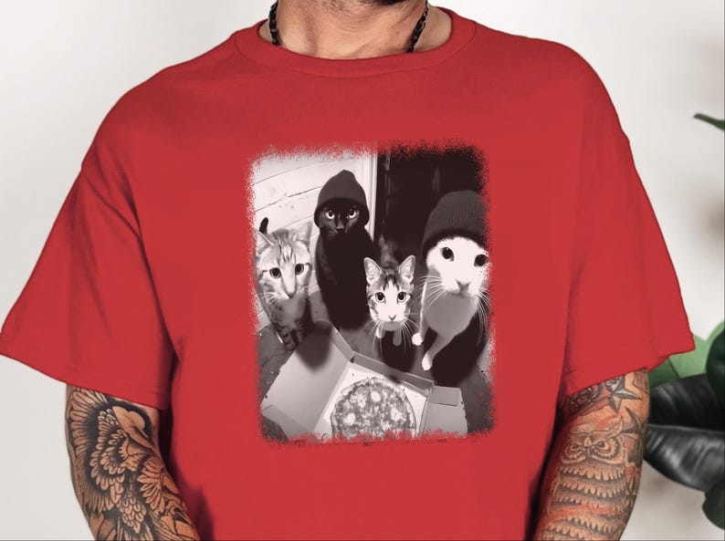 Funny Cat Shirt | Cat Doorbell Pizza Box Tee, Feline Graphic Apparel image 6