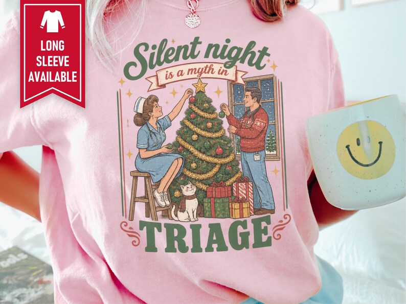 Christmas Nurse Sweatshirt, Funny ER Nurse Shirt, Silent Night Triage, Emergency Room Gift, Holiday Party Shirt, Medical Staff Top afbeelding 9