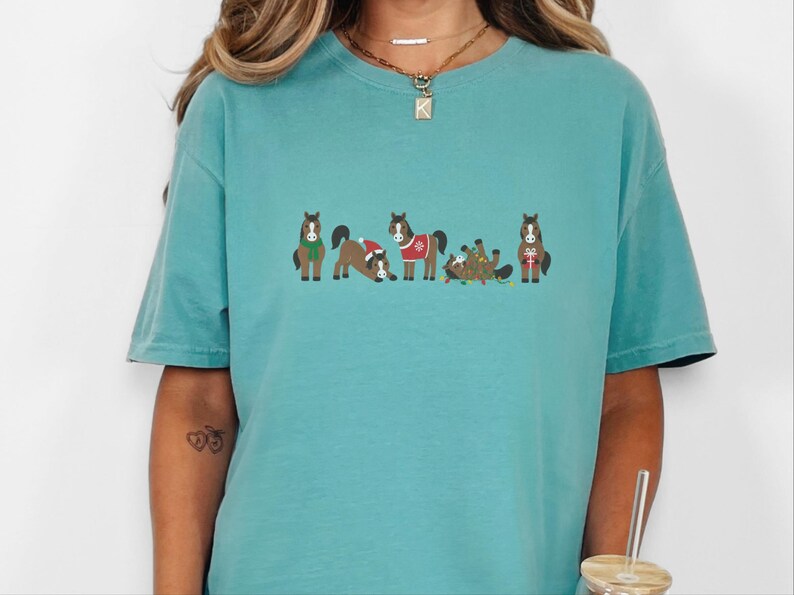 Christmas Horse Shirt, Funny Horse Lover Gift, Equestrian Holiday Sweatshirt, Festive Farm Animal Tee image 7