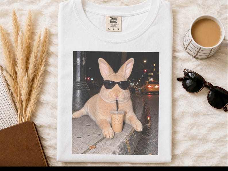 Funny Rabbit Shirt, Iced Coffee Lover Gift, Cool Bunny Mom Shirt, Funny Animal Gift, Rabbit Dad Gift image 7