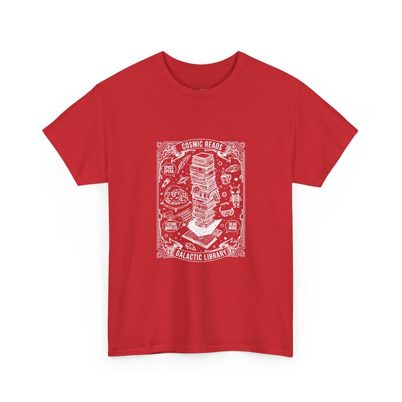 Cosmic Reads Galactic Library T-Shirt: Cats in Space Alien Bookworm Gift for Sci-Fi and Literature Lovers, Nerdy Astronaut Cat Apparel Bild 1