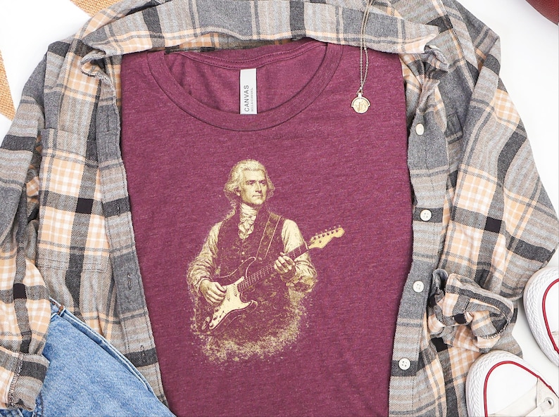 Funny Political Tee, Thomas Jefferson Electric Guitar Vintage Portrait, History Teacher Gift, Retro Music Shirt, Gag Gift for Adults image 1