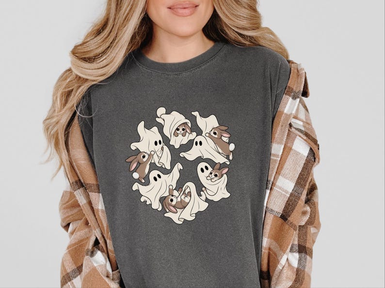 Ghost Rabbit Shirt, Spooky Season Tee, Cute Halloween Bunny Gift, Rabbit Mom Shirt, Ghost Lover Gift image 7