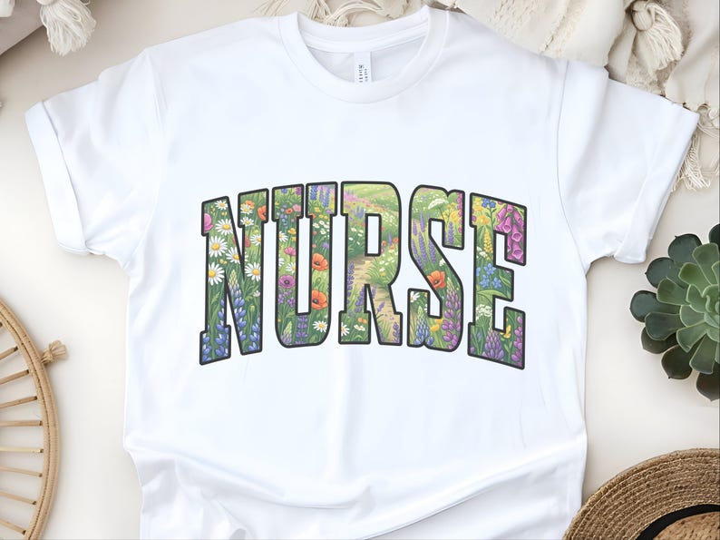 Native Wildflowers Floral Nurse Shirt, Registered Nurse Comfort Colors Tee, Pollinator Garden RN Life, Nursing Student Healthcare Apparel image 1