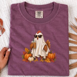 Halloween Chicken Shirt, Ghost Coffee Tee, Fall Chicken Gift, Chicken Lover Shirt, Spooky Season Tee image 9