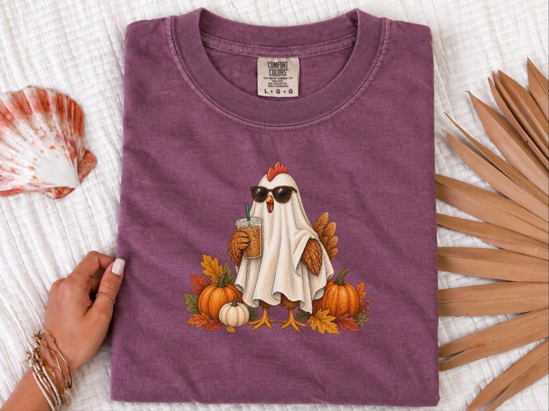 Halloween Chicken Shirt, Ghost Coffee Tee, Fall Chicken Gift, Chicken Lover Shirt, Spooky Season Tee image 9
