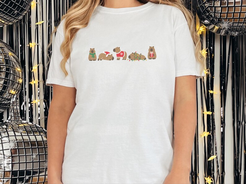 Weihnachtsshirt mit Wasserschweinmotiv, festliches Geschenk für Wasserschweinliebhaber, Tier-T-Shirt für Weihnachten, süßes Nager-Shirt für die Feiertage, Geschenk für Tierfreunde Bild 10