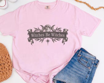 Camiseta de bruja para mujer, camiseta divertida de bruja, camiseta otoñal de bruja, camiseta de bruja vintage, brujas sean brujas, camiseta gótica de bruja