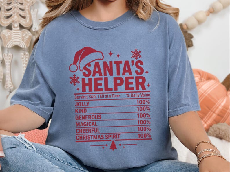 T-Shirt mit Nährwertangaben für Weihnachtsmannhelfer, lustiges Familien-Weihnachts-T-Shirt, passendes Gruppen-Shirt für die Weihnachtsfeier, Wichtelgeschenk Bild 5