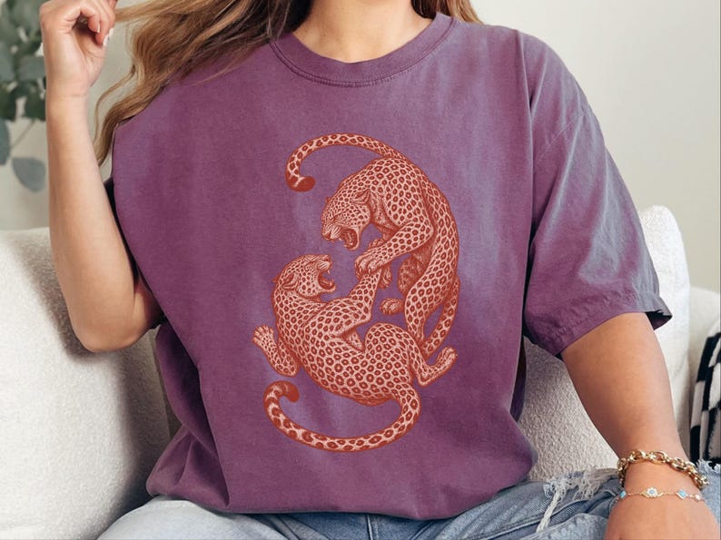 Comfort Colors Vintage Leopard Sweatshirt | Traditional Tattoo Flash Sweatshirt | Linocut Rainforest Wilderness T-Shirt, Retro Leopard Shirt image 6