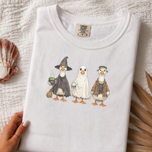 Comfort Colors Spooky Goose Halloween Sweatshirt, Frankenstein Ghostly Geese Outerwear, Birdwatching Spooky Season Sweatshirt, Witch Goose image 10