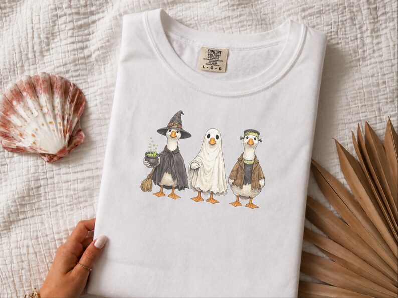 Comfort Colors Spooky Goose Halloween Sweatshirt, Frankenstein Ghostly Geese Outerwear, Birdwatching Spooky Season Sweatshirt, Witch Goose image 10