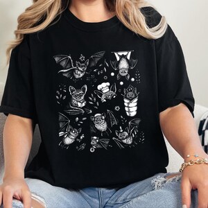 Comfort Colors Cute Bat Art, Cute Bat Illustration Fun Activities Shirt, Whimsical Bat Lover Gift, Funny Halloween Nature Tee, Halloween Bat image 8