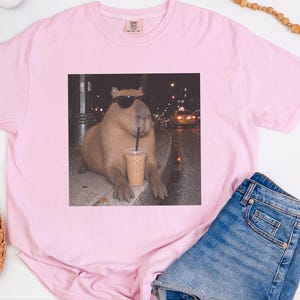 Cooles Capybara-Shirt, Geschenk für Eiskaffee-Liebhaber, Lustiges Tier-T-Shirt, Shirt für Kaffeesüchtige Bild 1