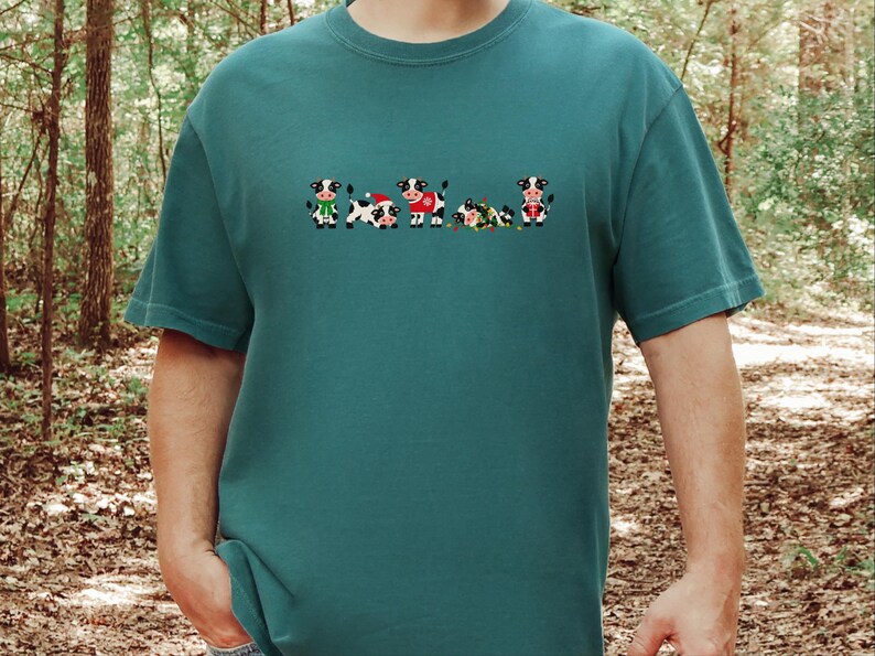 Christmas Cow Shirt, Festive Farm Animal Gift, Holiday Cow Lover Tee, Funny Christmas Farm Shirt image 7