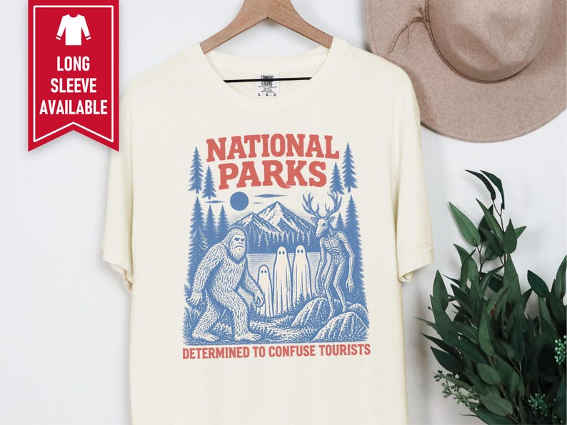 National Park Shirt, Bigfoot Cryptid Gift, Funny Camping Shirt, Retro Sasquatch Tee, Determined To Confuse Tourists image 6