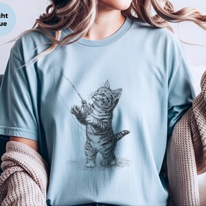 Parody Cat Shirt, Kitten Fishing Vintage Engraving, Retro Funny Cat Tee, Antique Line Art, Old World Graphic Novelty Humor, Fishermans Gift image 7