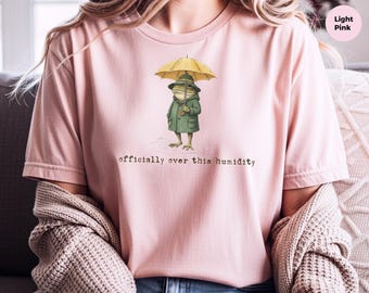 Grumpy Frog With Umbrella Rainy Day Frog Tee Sarcastic Humidity Meme