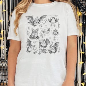 Comfort Colors Cute Bat Art, Cute Bat Illustration Fun Activities Shirt, Whimsical Bat Lover Gift, Funny Halloween Nature Tee, Halloween Bat image 9