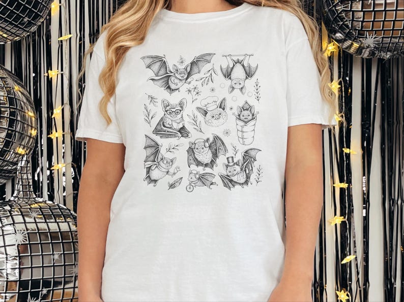 Comfort Colors Cute Bat Art, Cute Bat Illustration Fun Activities Shirt, Whimsical Bat Lover Gift, Funny Halloween Nature Tee, Halloween Bat image 9