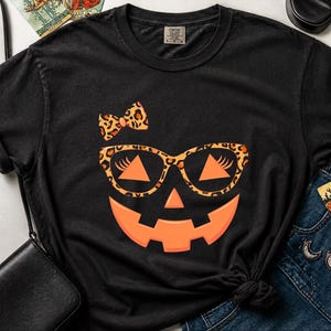 Comfort Colors Jack O Lantern Face Shirt, Womens Fall Halloween Party Tee, Cute Leopard Print Pumpkin Sweatshirt, Leopard Pumpkin image 7