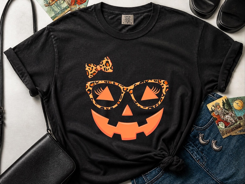 Comfort Colors Jack O Lantern Face Shirt, Womens Fall Halloween Party Tee, Cute Leopard Print Pumpkin Sweatshirt, Leopard Pumpkin image 7
