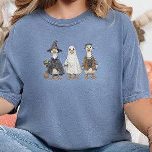 Comfort Colors Spooky Goose Halloween Sweatshirt, Frankenstein Ghostly Geese Outerwear, Birdwatching Spooky Season Sweatshirt, Witch Goose image 3