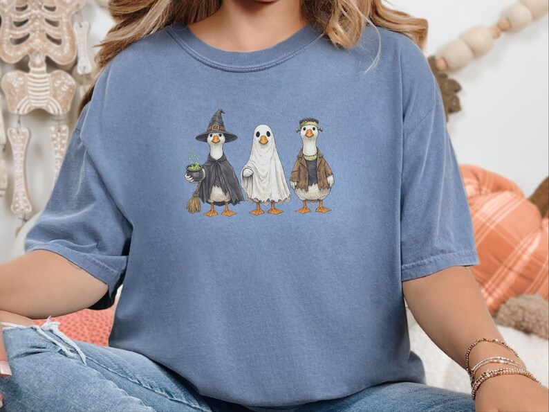 Comfort Colors Spooky Goose Halloween Sweatshirt, Frankenstein Ghostly Geese Outerwear, Birdwatching Spooky Season Sweatshirt, Witch Goose image 3