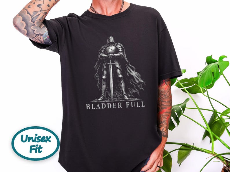 Tummy Hurts Shirt, Retro Knight Tee, Dark Souls Aesthetic, Funny Knight Shirt, Bladder Full, Dark Fantasy Gift image 10