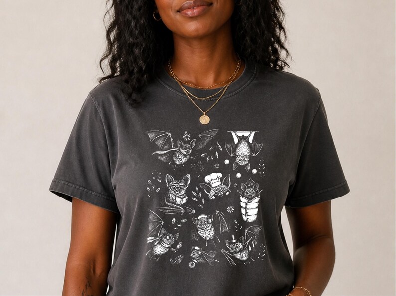 Comfort Colors Cute Bat Art, Cute Bat Illustration Fun Activities Shirt, Whimsical Bat Lover Gift, Funny Halloween Nature Tee, Halloween Bat image 5