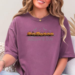 Comfort Colors Retro Monster Tee, Spooky Pumpkins Hallow and #39;s Eve Shirt, Vintage Bat Art Print, Jack O Lantern Fall Graphic T-Shirt image 8