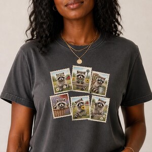 Raccoon Postage Stamp Shirt, Vintage Animal Lover Gift, Farm Girl Tee, Rustic Nature Graphic Shirt image 4