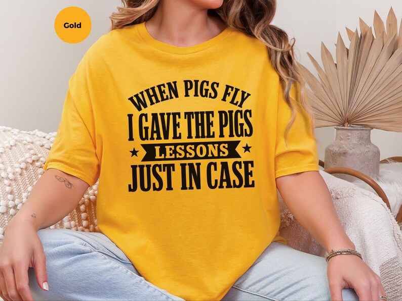 Funny Gen X Pig Lover Tee, When Pigs Fly I Gave Lessons Sarcastic Shirt, Humorous Animal Novelty Gift Idea, Funny Gen X Tee, Pig Lover Shirt image 2