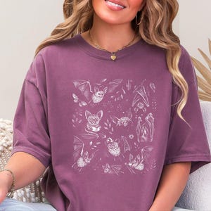 Comfort Colors Cute Animal Cartoon Bat Shirt, Whimsical Gothic Tee, Dark Academia Literary Gift, Funny Halloween Reader Tee, Gothic T-shirt image 5
