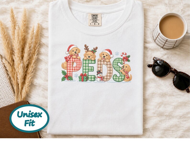 Christmas Peds Nurse Shirt, Golden Retriever Christmas Gift, Pediatric Nurse Sweatshirt, Peds Nurse Holiday Tee image 4
