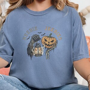 Comfort Colors Grim Reaper Pattern Heebie Jeebies Shirt, Horror Figure Apparel, Vintage Lantern, Gothic Halloween Scary Tee, Thing Hand image 6