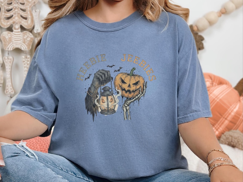 Comfort Colors Grim Reaper Pattern Heebie Jeebies Shirt, Horror Figure Apparel, Vintage Lantern, Gothic Halloween Scary Tee, Thing Hand image 6