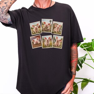 Cute Pig Shirt, Farm Animal Gift, Vintage Postal Stamp Tee, Pig Lover Shirt, Country Life Top image 8