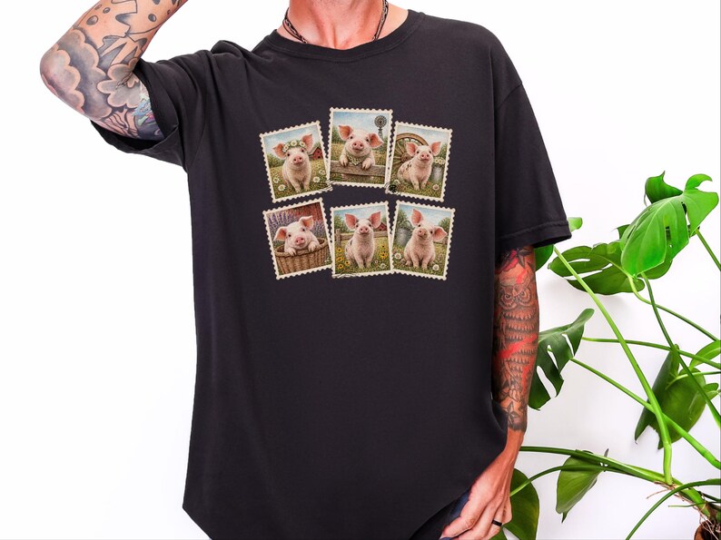Cute Pig Shirt, Farm Animal Gift, Vintage Postal Stamp Tee, Pig Lover Shirt, Country Life Top image 8