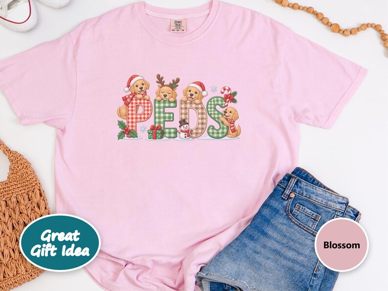 Christmas Peds Nurse Shirt, Golden Retriever Christmas Gift, Pediatric Nurse Sweatshirt, Peds Nurse Holiday Tee image 5