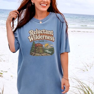 Funny Hiking Shirt, Camping Lover Gift, Reluctant Wilderness Guild Tee, Outdoorsy Nature Shirt, Retro Hiker Apparel, Funny Hiking Quote Gift image 6