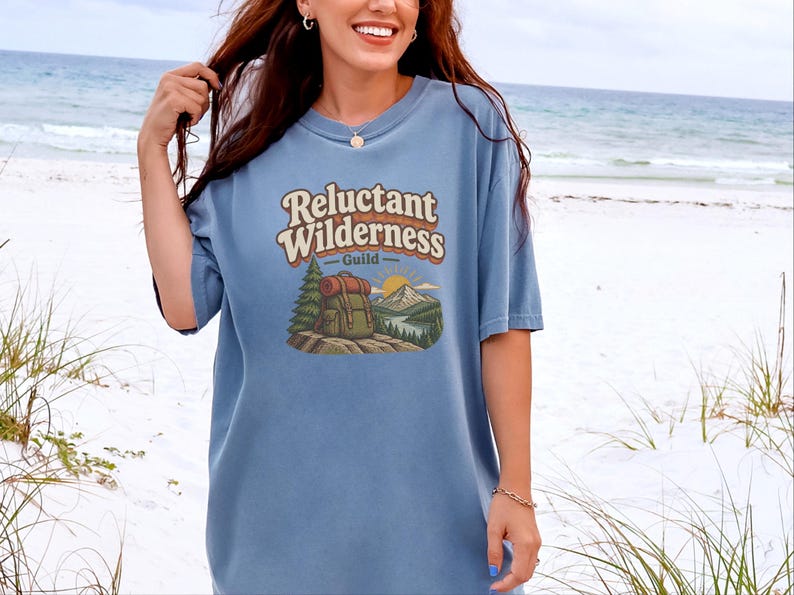 Funny Hiking Shirt, Camping Lover Gift, Reluctant Wilderness Guild Tee, Outdoorsy Nature Shirt, Retro Hiker Apparel, Funny Hiking Quote Gift image 6