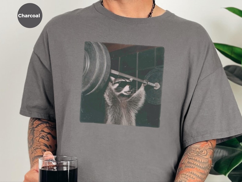Gym Pumpcover Shirt, Raccoon Bodybuilding Humor Tee, Muscle Mommy Gift, Vintage Graphic Unisex Cotton Blend, Sarcastic Workout Apparel image 4