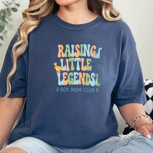 Comfort Colors Boy Mom Sweatshirt, Raising Little Legends Boy Mom Club Tee, Prehistoric Brontosaurus Dinosaur Lover Clothing, Boy Mama Gifts image 2