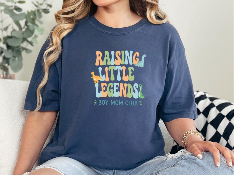 Comfort Colors Boy Mom Sweatshirt, Raising Little Legends Boy Mom Club Tee, Prehistoric Brontosaurus Dinosaur Lover Clothing, Boy Mama Gifts image 2