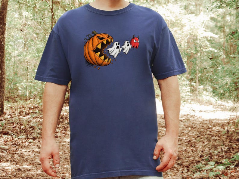 Camiseta de Pac-Man, regalo para gamers de Halloween, camiseta retro de arcade, camiseta de temporada espeluznante, camiseta de Pac-Man calabaza, top para fiesta de Halloween, regalo para gamers imagen 5