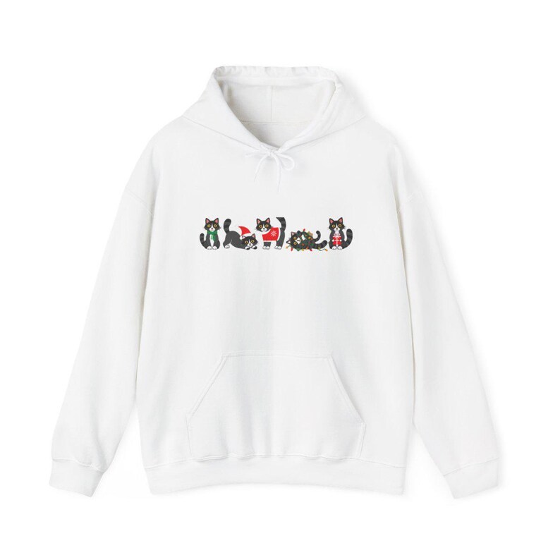 ホリデーキャットシャツ、タキシード猫好きへのギフト、クリスマスキティTシャツ、おもしろいお祝い猫スウェットシャツ、白黒猫オーナーシャツ 画像 12